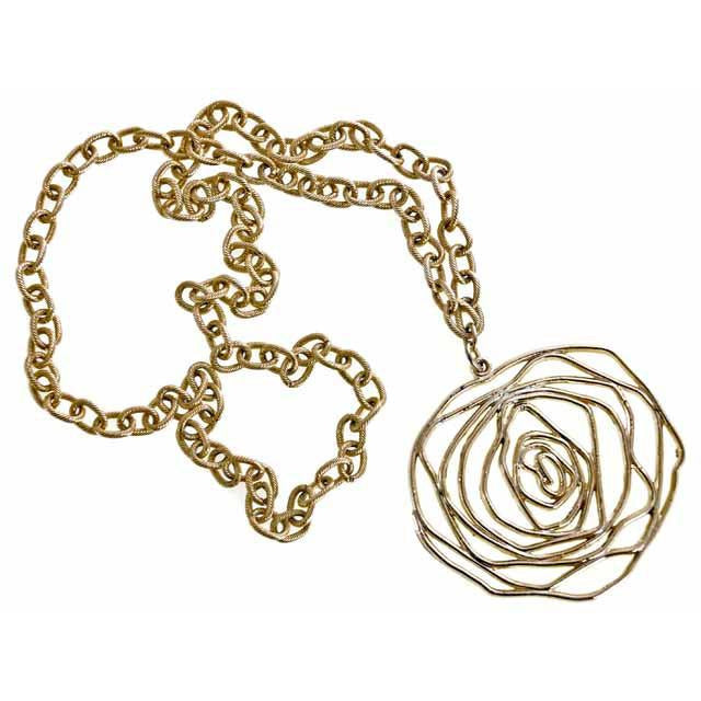 Vintage Stylized Golden Rose Pendant Necklace Large 1960s - The Best Vintage Clothing
 - 1
