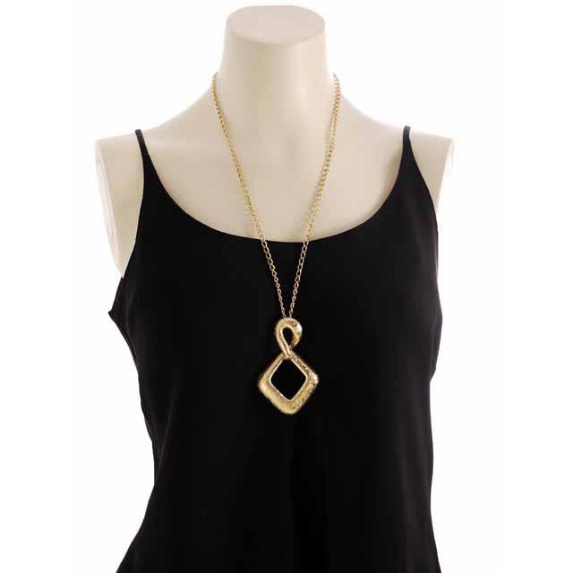 Vintage Gold Tone Large Moderne Fob Necklace 1970s Lisner Jewelry vendor-unknown