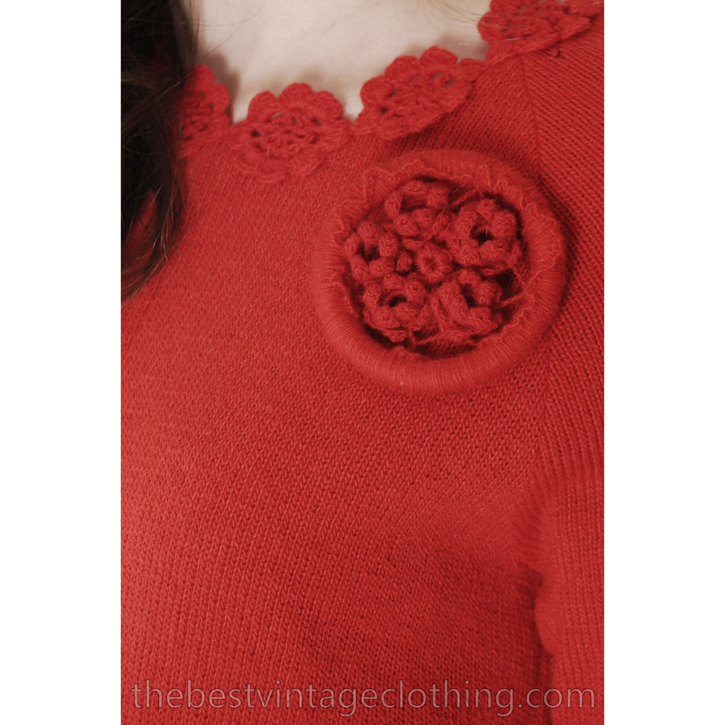 Vtg Finnish Red Wool Knitted Maxi Dress & Matching Bag 1970s Punainen Rukki The Best Vintage Clothing