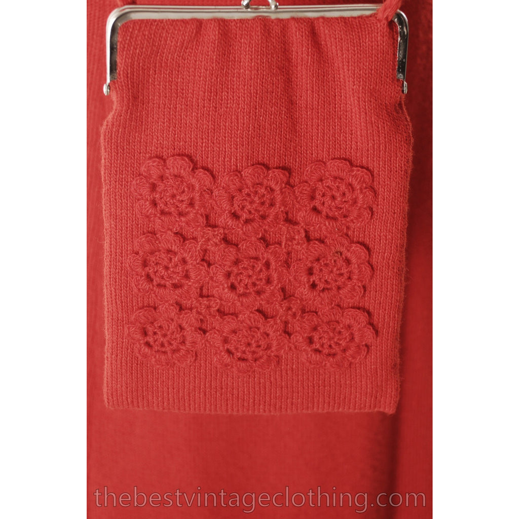 Vtg Finnish Red Wool Knitted Maxi Dress & Matching Bag 1970s Punainen Rukki The Best Vintage Clothing