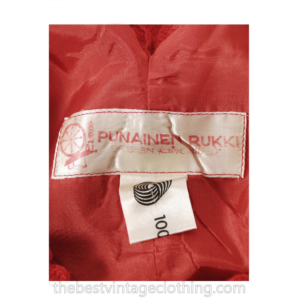 Vtg Finnish Red Wool Knitted Maxi Dress & Matching Bag 1970s Punainen Rukki The Best Vintage Clothing