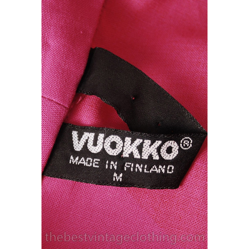 Vintage 1960s Vuokko Fuchsia Gown Huge Red Polka Dots Elasticated Bubble Hem & Cuffs M marimekko The Best Vintage Clothing