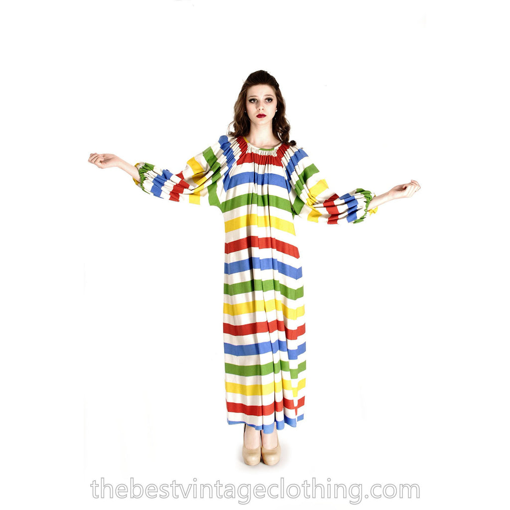 Vintage Vuokko "Messu" Print Washed Silk Gown Balloon Sleeves RARE Dress Sz S M 1970s marimekko The Best Vintage Clothing