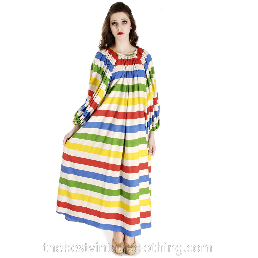 Vintage Vuokko "Messu" Print Washed Silk Gown Balloon Sleeves RARE Dress Sz S M 1970s marimekko The Best Vintage Clothing