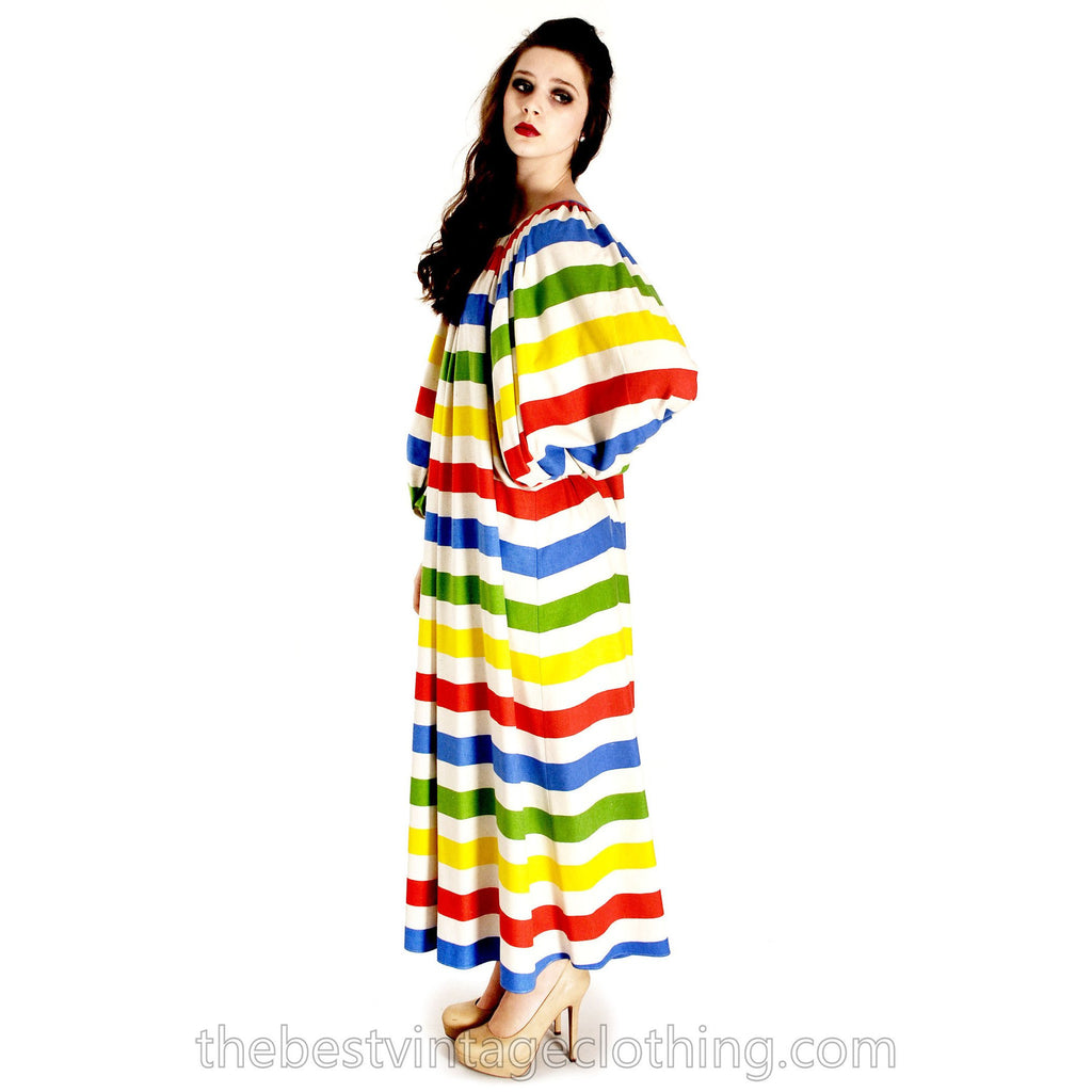 Vintage Vuokko "Messu" Print Washed Silk Gown Balloon Sleeves RARE Dress Sz S M 1970s marimekko The Best Vintage Clothing