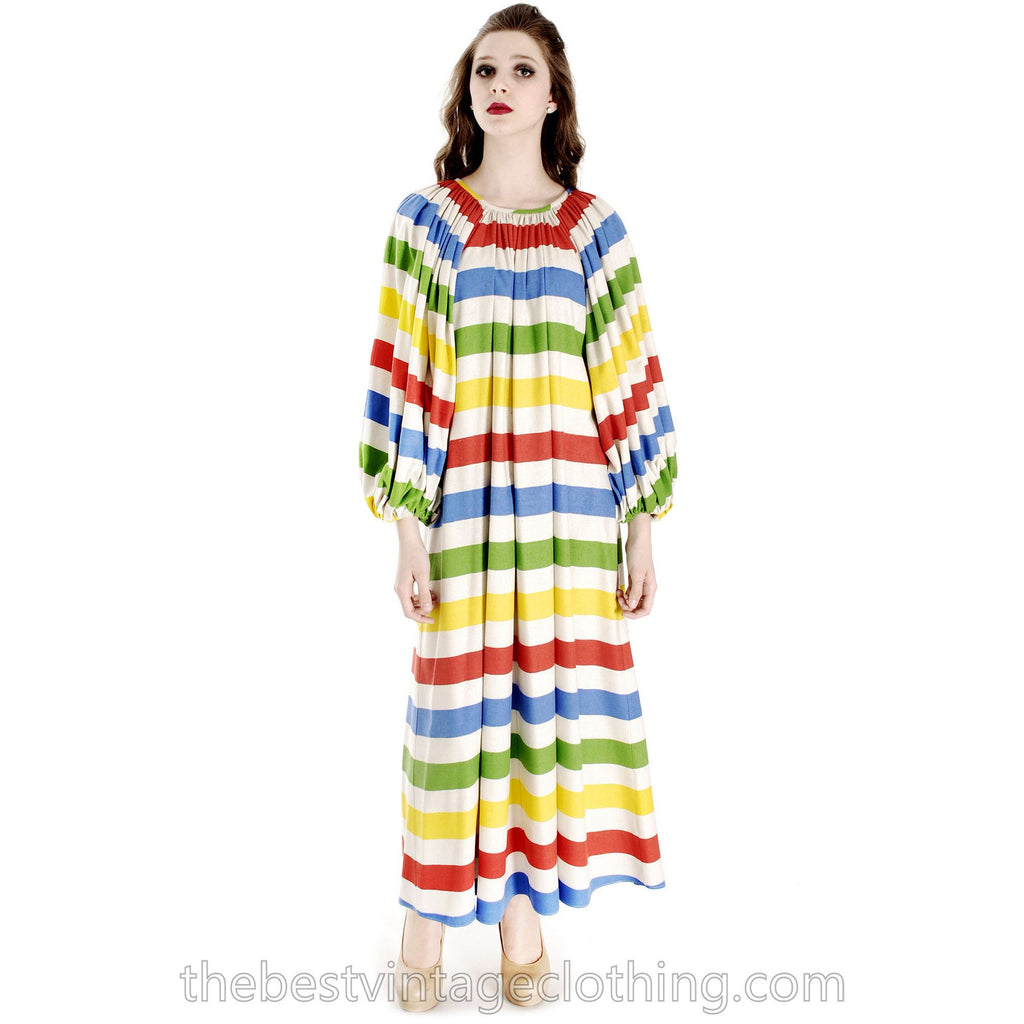 Vintage Vuokko "Messu" Print Washed Silk Gown Balloon Sleeves RARE Dress Sz S M 1970s marimekko The Best Vintage Clothing