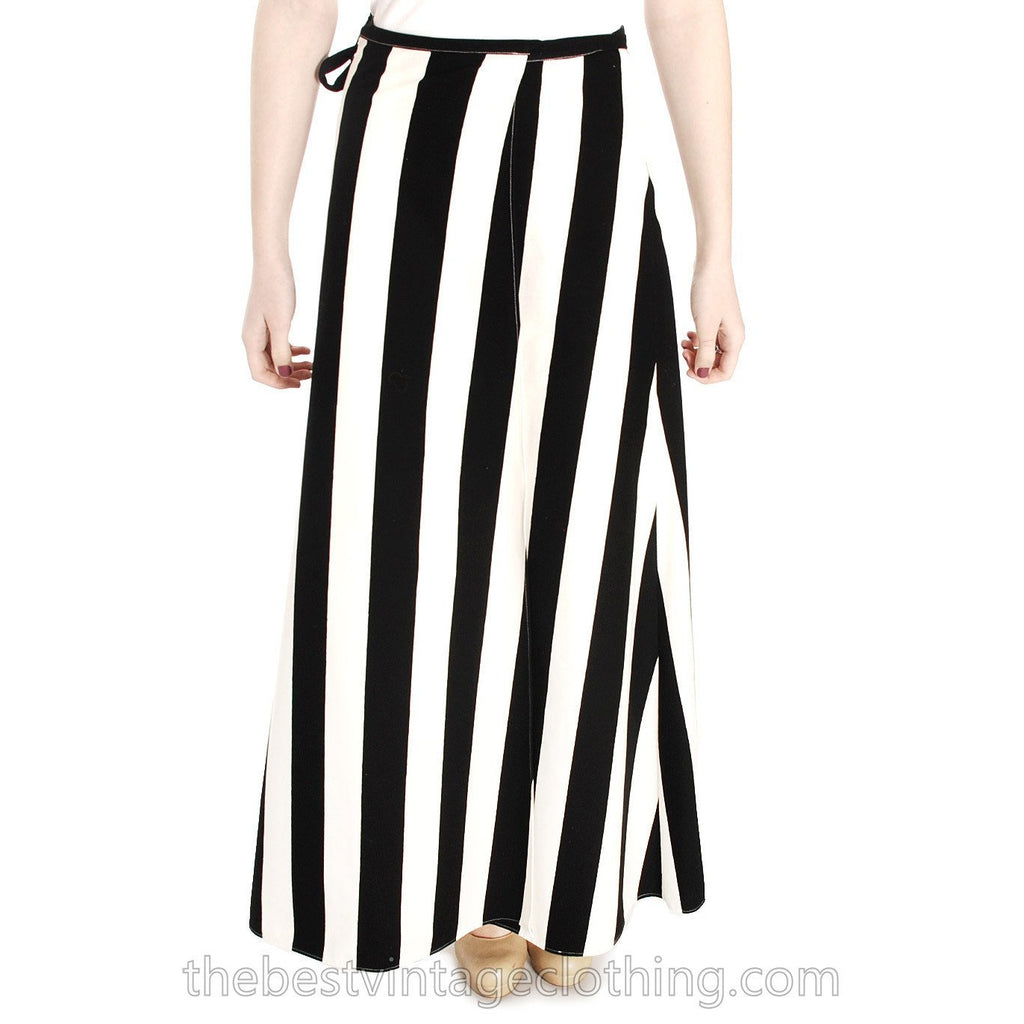 Vintage 1970s Vuokko Striped Wrap Skirt Designer Maxi Black & White Iconic marimekko The Best Vintage Clothing