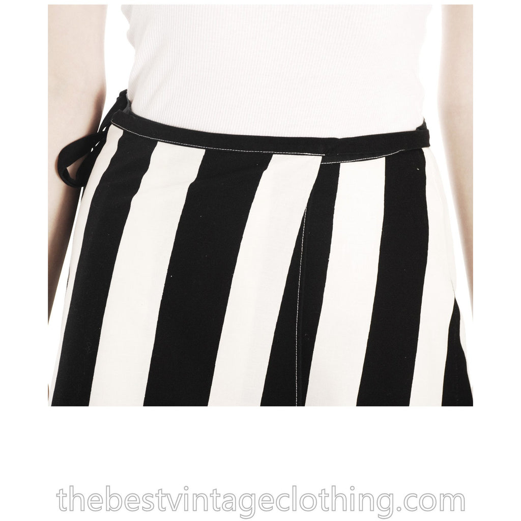 Vintage 1970s Vuokko Striped Wrap Skirt Designer Maxi Black & White Iconic marimekko The Best Vintage Clothing
