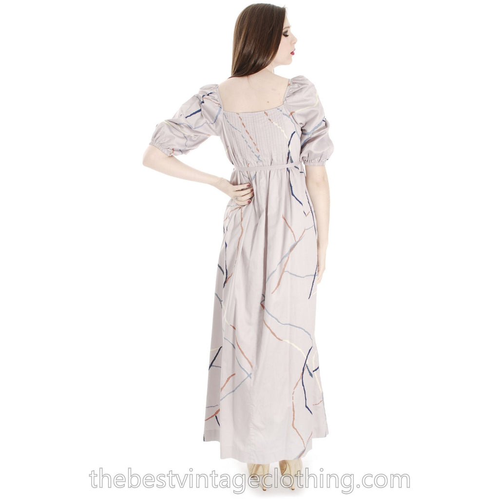 Vintage Marimekko Suomi Finland 1978 Gray Cotton Printed Maxi Dress Blue XS marimekko The Best Vintage Clothing