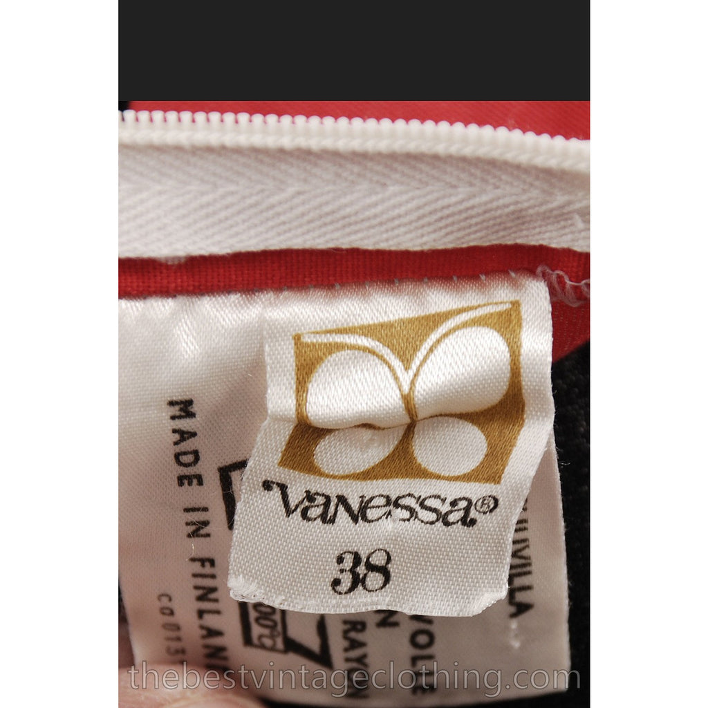 Vintage 1970s Finnish Vanessa Tampella 100% Cotton A Line Maxi Dress Finnish 1970s Red Black White marimekko The Best Vintage Clothing