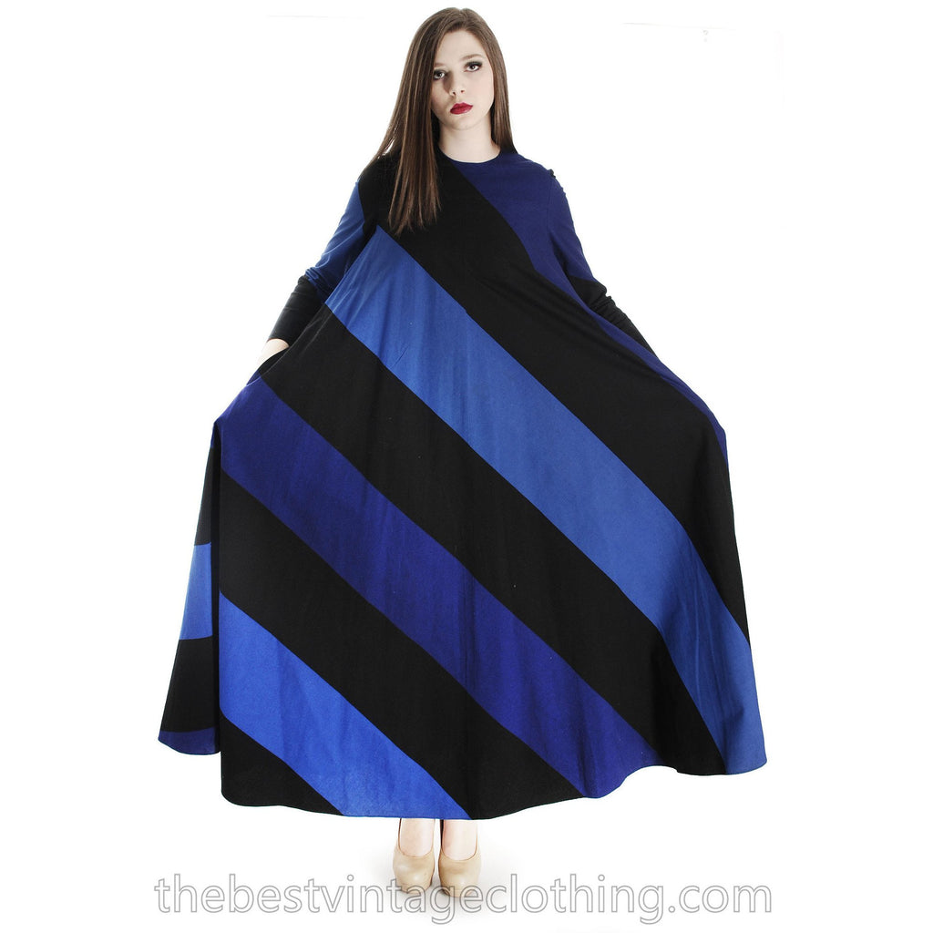 Vintage 1970s Vuokko Designer Iconic Tent Dress Black Cinnamon Stripes 40 M marimekko The Best Vintage Clothing