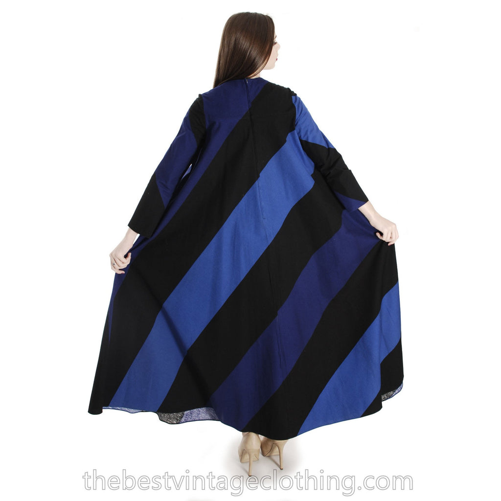 Vintage 1970s Vuokko Designer Iconic Tent Dress Black Cinnamon Stripes 40 M marimekko The Best Vintage Clothing