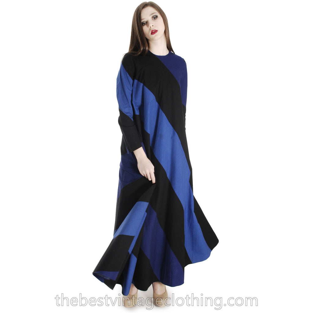 Vintage 1970s Vuokko Designer Iconic Tent Dress Black Cinnamon Stripes 40 M marimekko The Best Vintage Clothing