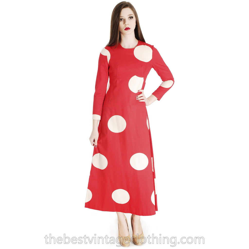 Vtg 1970s Kaisu Heikkilä Maxi Dress Vuokko Designer Fabric Red Polka Dot Maxi marimekko The Best Vintage Clothing