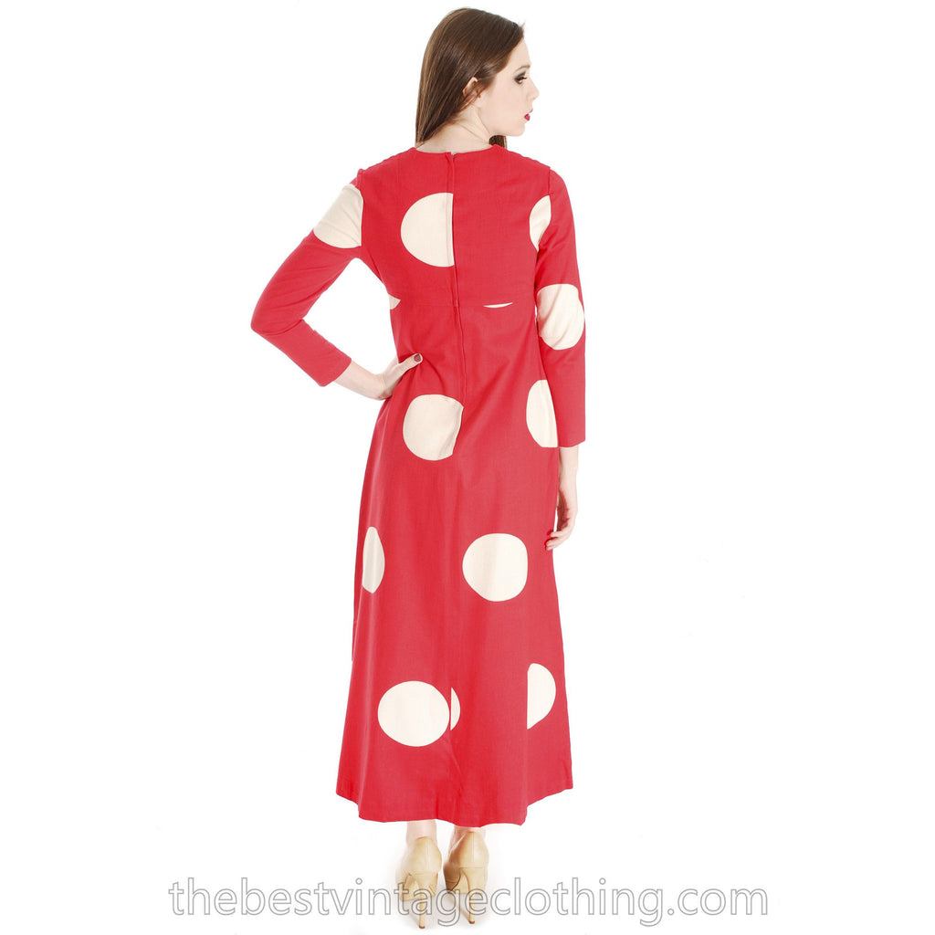 Vtg 1970s Kaisu Heikkilä Maxi Dress Vuokko Designer Fabric Red Polka Dot Maxi marimekko The Best Vintage Clothing