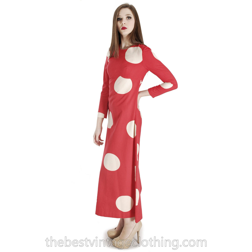 Vtg 1970s Kaisu Heikkilä Maxi Dress Vuokko Designer Fabric Red Polka Dot Maxi marimekko The Best Vintage Clothing
