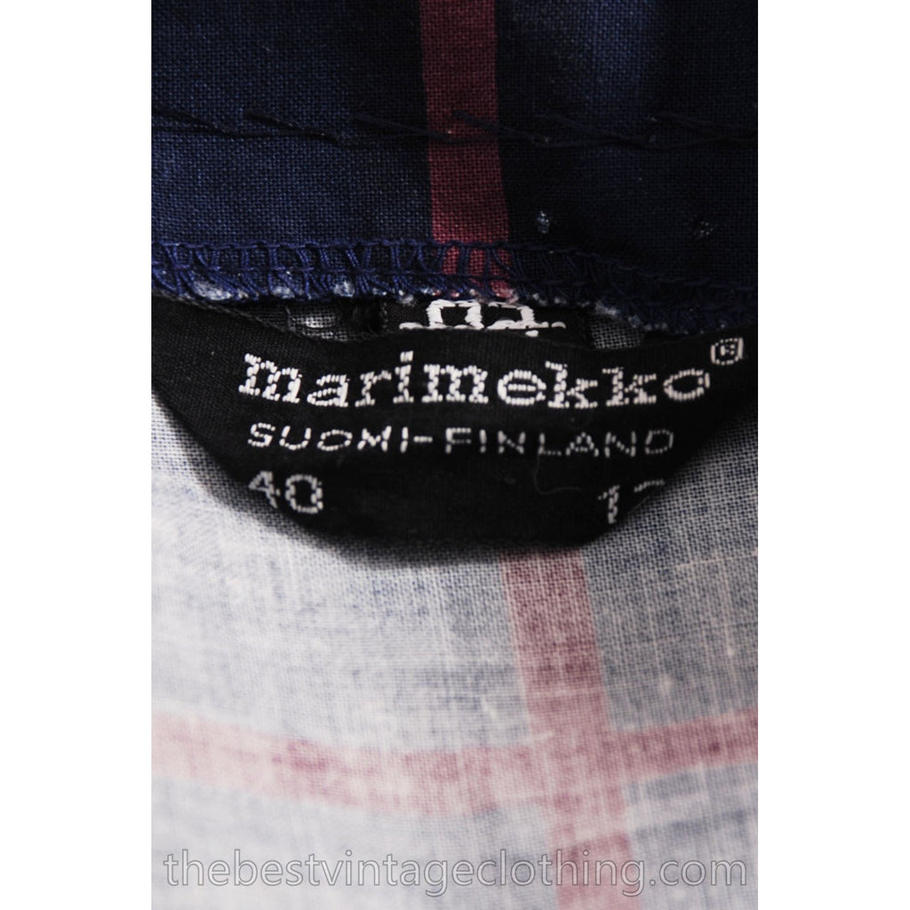 Vintage Marimekko Katsuji Wakisaka Angel Sleeve Full Skirt Maxi Dress Cotton 40/12 Blue Red marimekko The Best Vintage Clothing