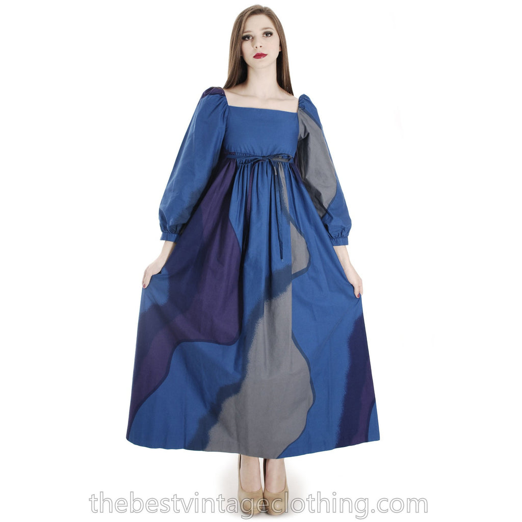 Vintage Marimekko Suomi Finland 1977 Printed Cotton Maxi Dress Blue Pattern XS marimekko The Best Vintage Clothing