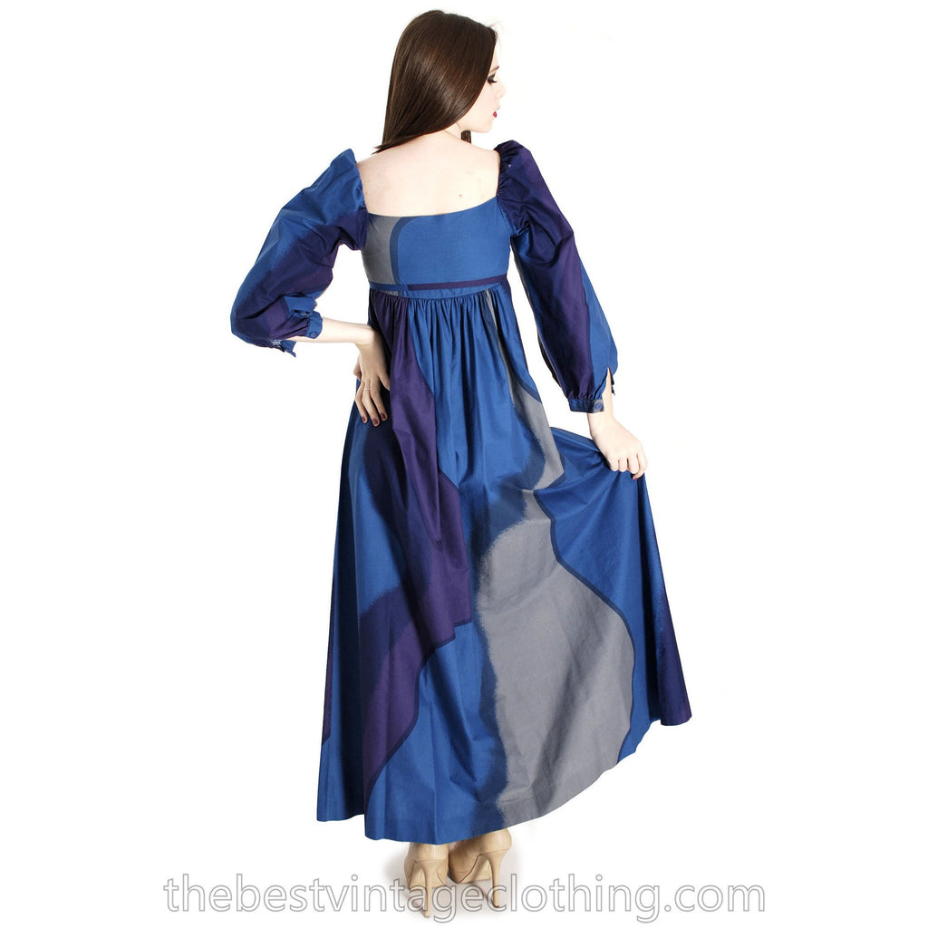 Vintage Marimekko Suomi Finland 1977 Printed Cotton Maxi Dress Blue Pattern XS marimekko The Best Vintage Clothing