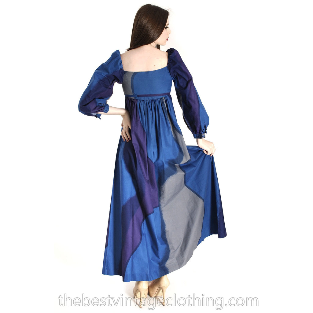 Vintage Marimekko Suomi Finland 1977 Printed Cotton Maxi Dress Blue Pattern XS marimekko The Best Vintage Clothing