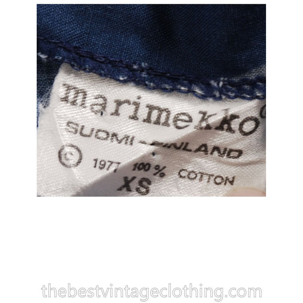 Vintage Marimekko Suomi Finland 1977 Printed Cotton Maxi Dress Blue Pattern XS marimekko The Best Vintage Clothing