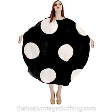 Vuokko Myllynkivi Vintage 1964 Circle Dress Black & White Polka Dot Iconic Free Size marimekko The Best Vintage Clothing