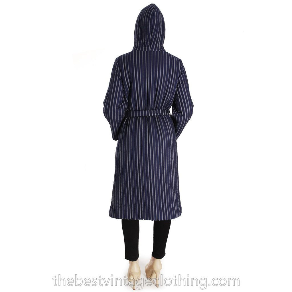 Vintage 1970s Blue Vuokko Suomi Finland Striped Cotton Quilted Coat Snap Front Mod EU 42 S M L marimekko Vuokko