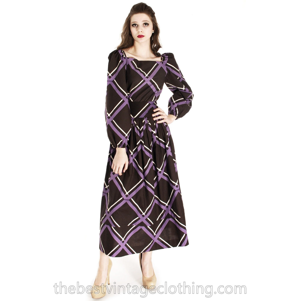 Vintage Marimekko Maxi Purple Brown Plaid 38/10 Cotton Dress Gown 1970s marimekko The Best Vintage Clothing