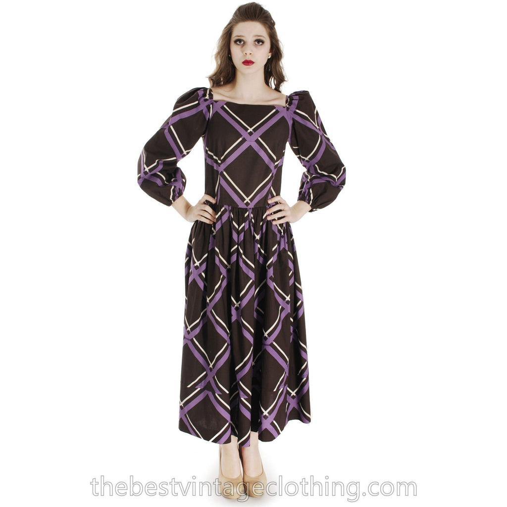 Vintage Marimekko Maxi Purple Brown Plaid 38/10 Cotton Dress Gown 1970s marimekko The Best Vintage Clothing