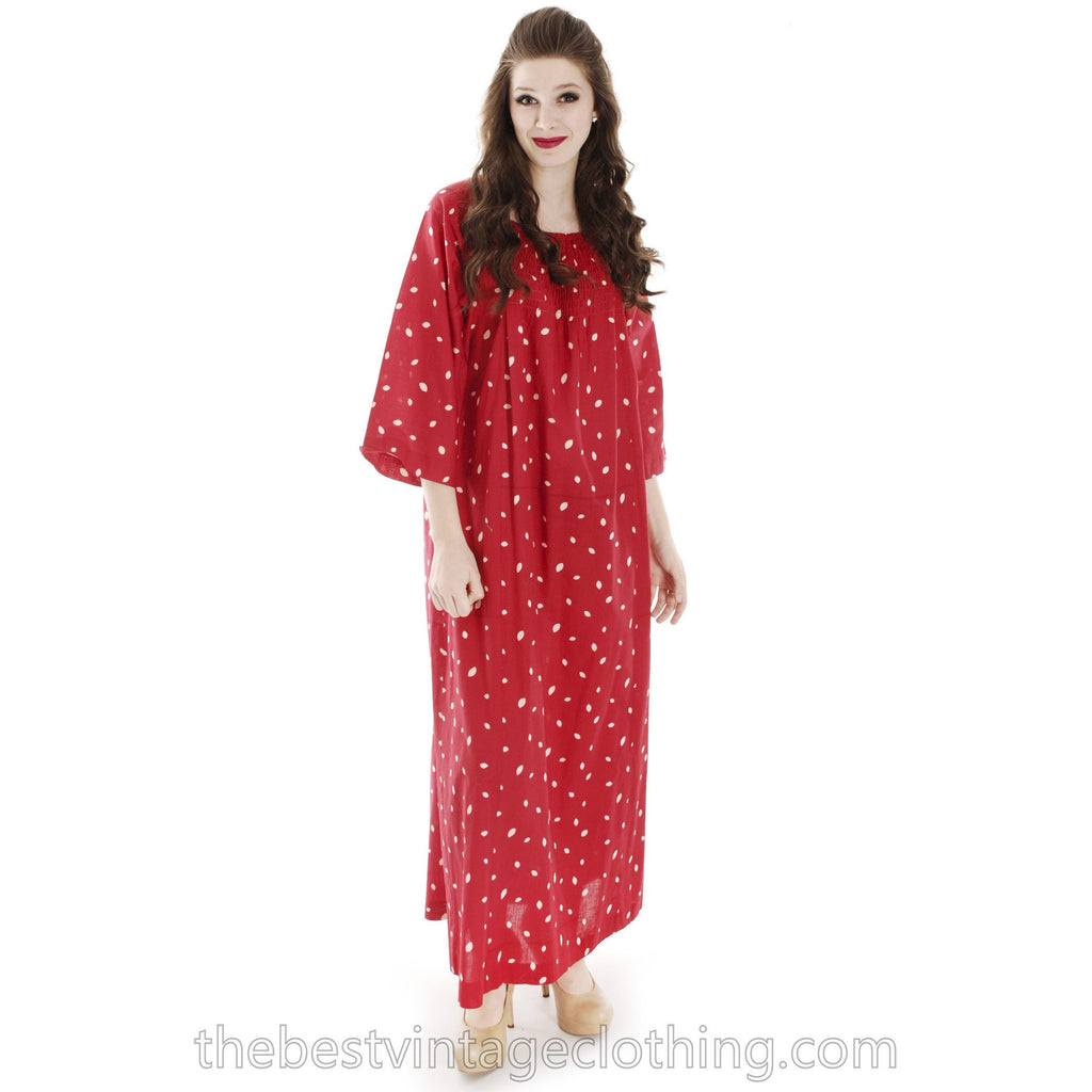 Vintage 1974 Marimekko Red Polka Dot Maxi Dress Designer Small Cotton marimekko The Best Vintage Clothing