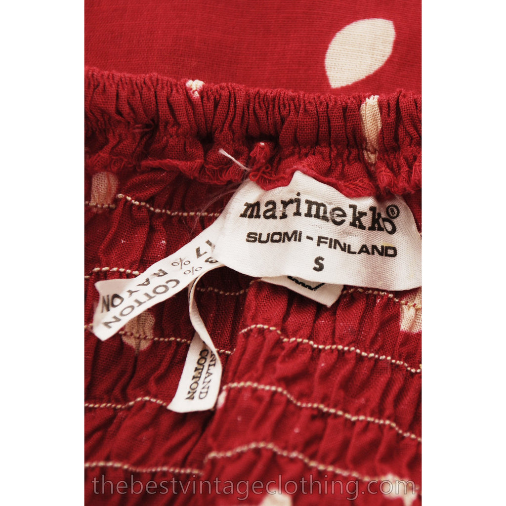 Vintage 1974 Marimekko Red Polka Dot Maxi Dress Designer Small Cotton marimekko The Best Vintage Clothing