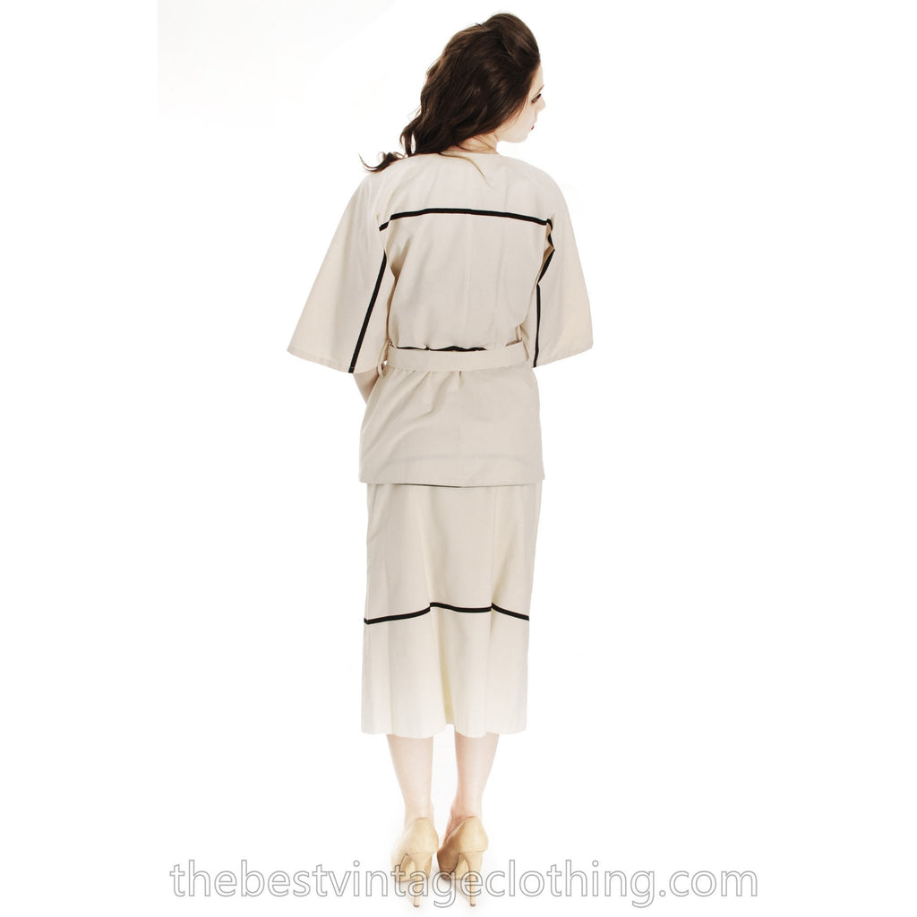 Vintage Vuokko Designer Suit Skirt & Top 1970s Natural Cotton w/ Black Lines S-M marimekko The Best Vintage Clothing