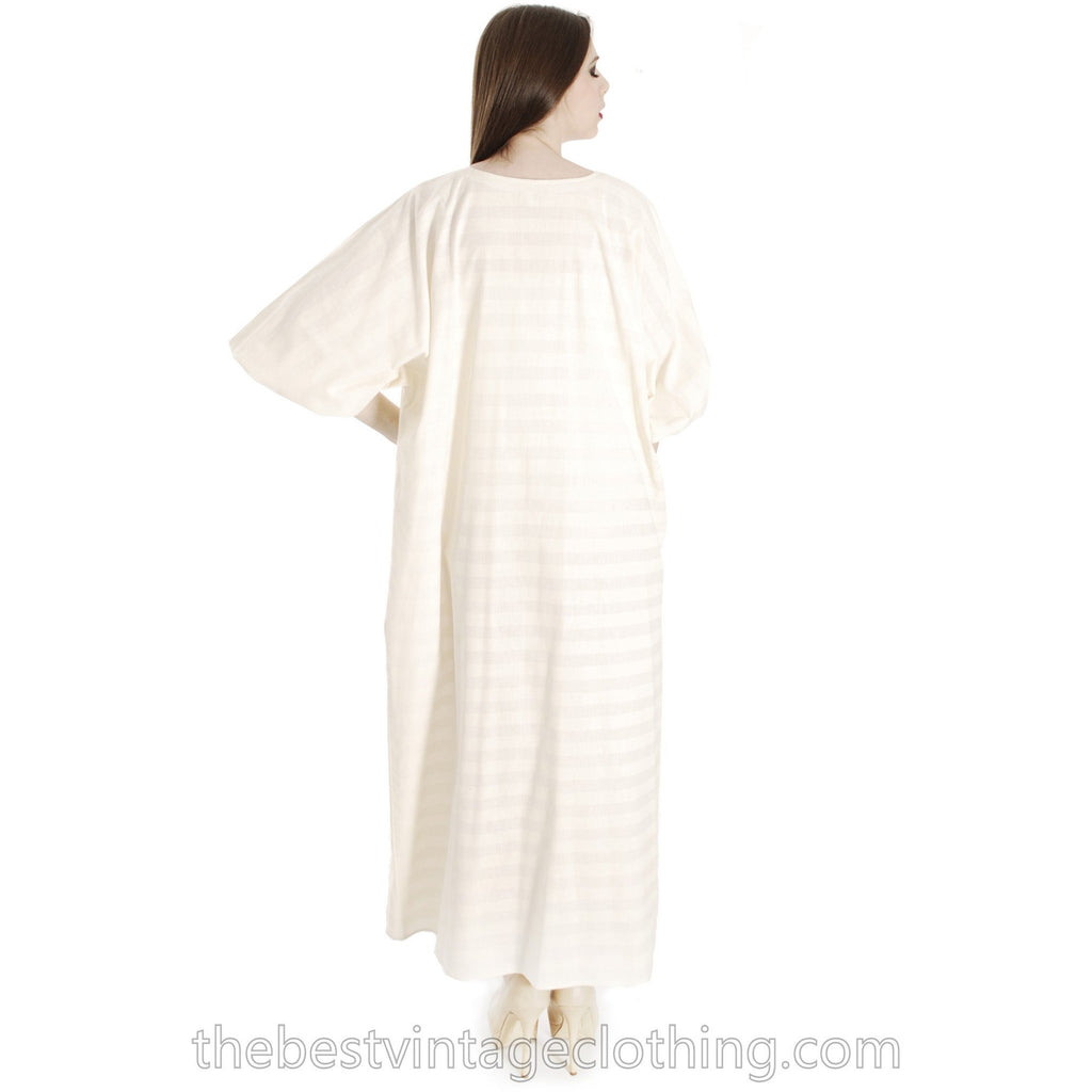 Vintage Vuokko Horizontal Striped Gown Balloon Sleeves Dress Sz S White & Cream 1970s marimekko The Best Vintage Clothing