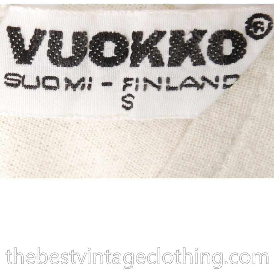Vintage Vuokko Horizontal Striped Gown Balloon Sleeves Dress Sz S White & Cream 1970s marimekko The Best Vintage Clothing
