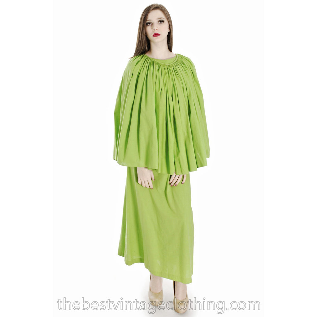 Vintage 1960s Vuokko Nurmesniemi RARE Lime Green Maxi Dress with Voluminous Cape 38/10 marimekko The Best Vintage Clothing