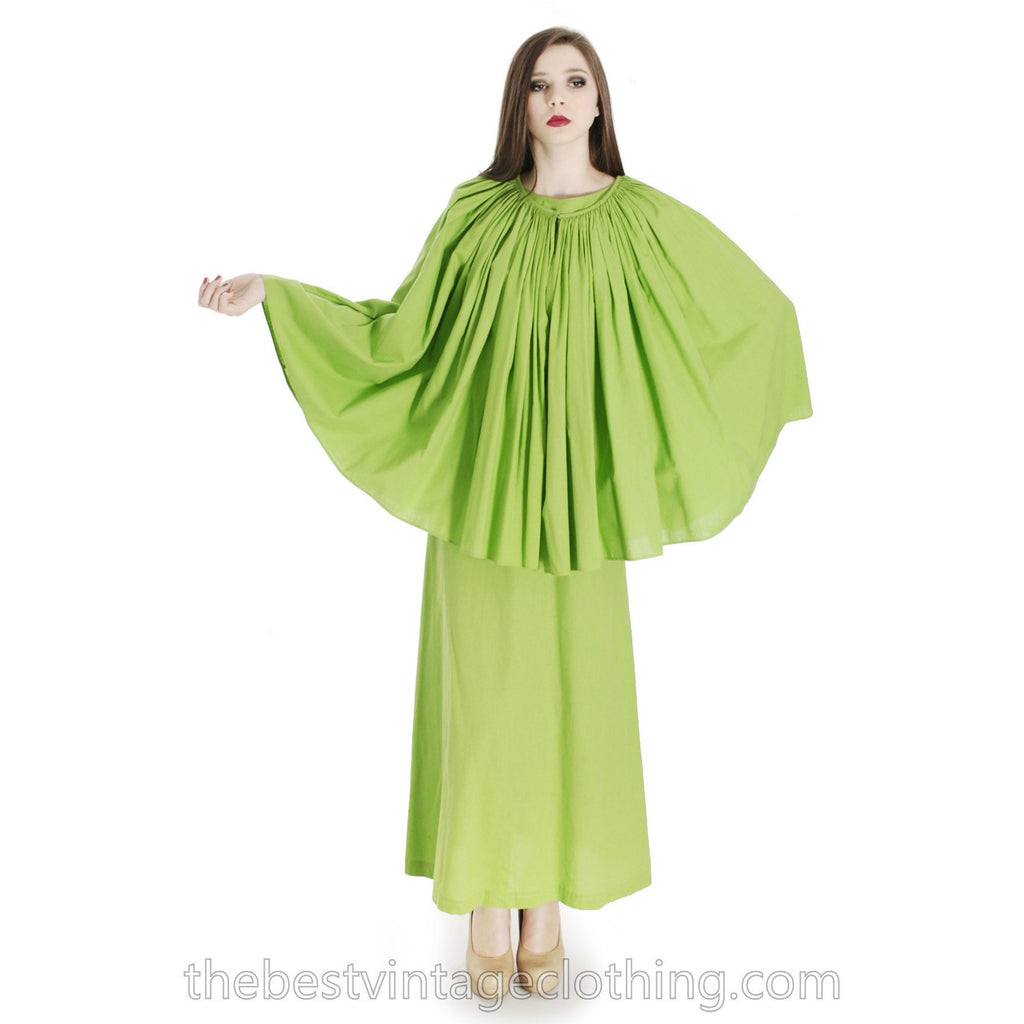 Vintage 1960s Vuokko Nurmesniemi RARE Lime Green Maxi Dress with Voluminous Cape 38/10 marimekko The Best Vintage Clothing