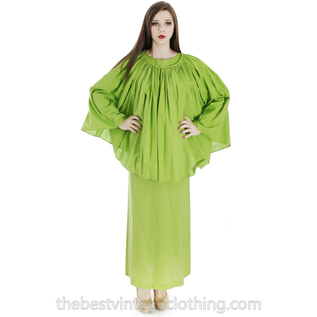 Vintage 1960s Vuokko Nurmesniemi RARE Lime Green Maxi Dress with Voluminous Cape 38/10 marimekko The Best Vintage Clothing