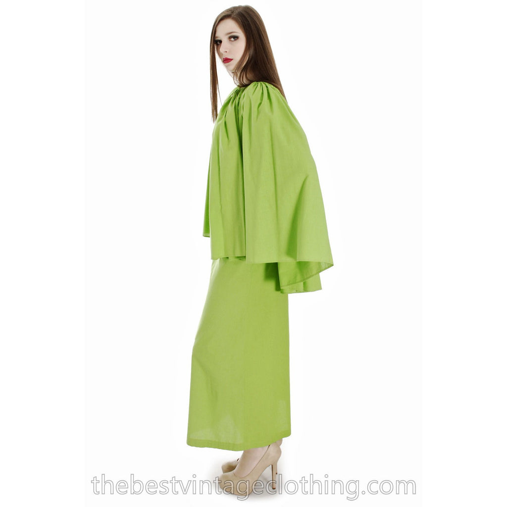 Vintage 1960s Vuokko Nurmesniemi RARE Lime Green Maxi Dress with Voluminous Cape 38/10 marimekko The Best Vintage Clothing