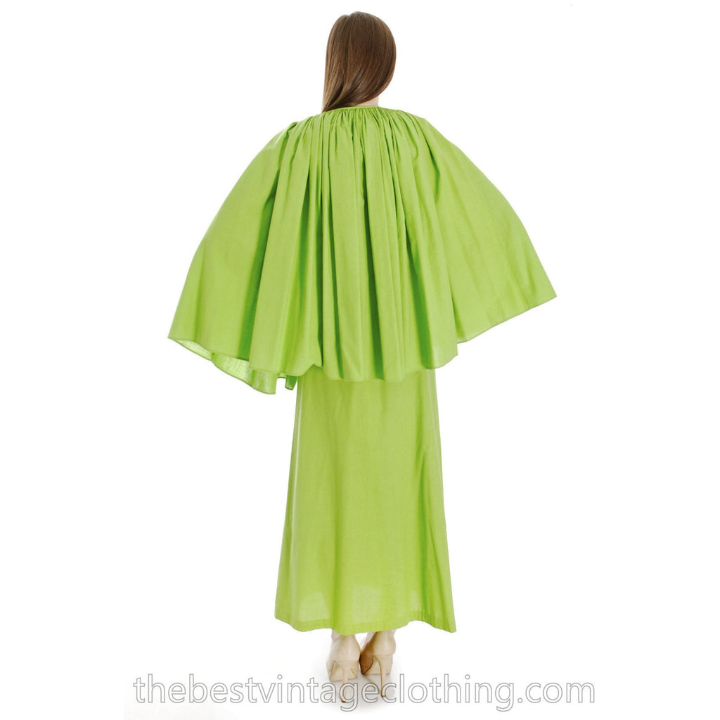 Vintage 1960s Vuokko Nurmesniemi RARE Lime Green Maxi Dress with Voluminous Cape 38/10 marimekko The Best Vintage Clothing