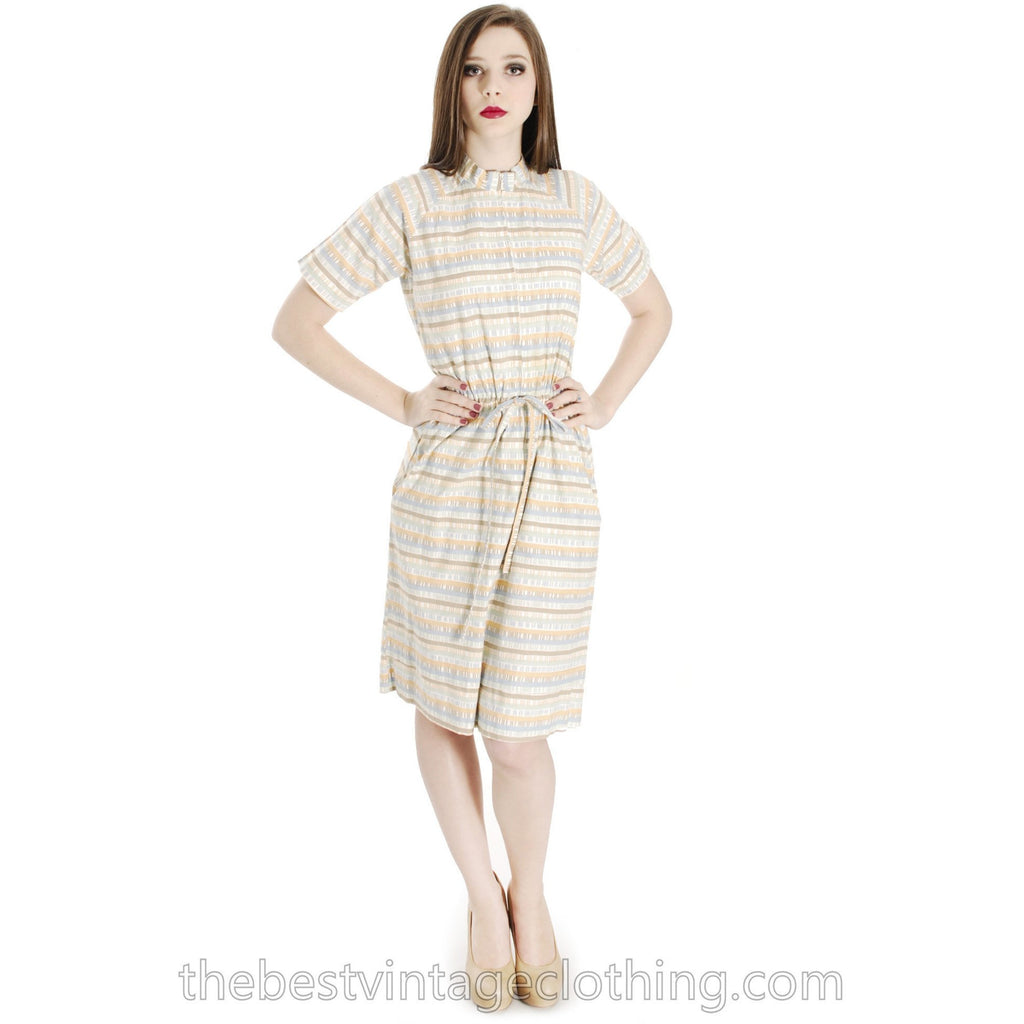 Vintage 1960s Marimekko Minimalist Cotton Shirt Dress Neutral Pattern Unique Small Pencil marimekko The Best Vintage Clothing