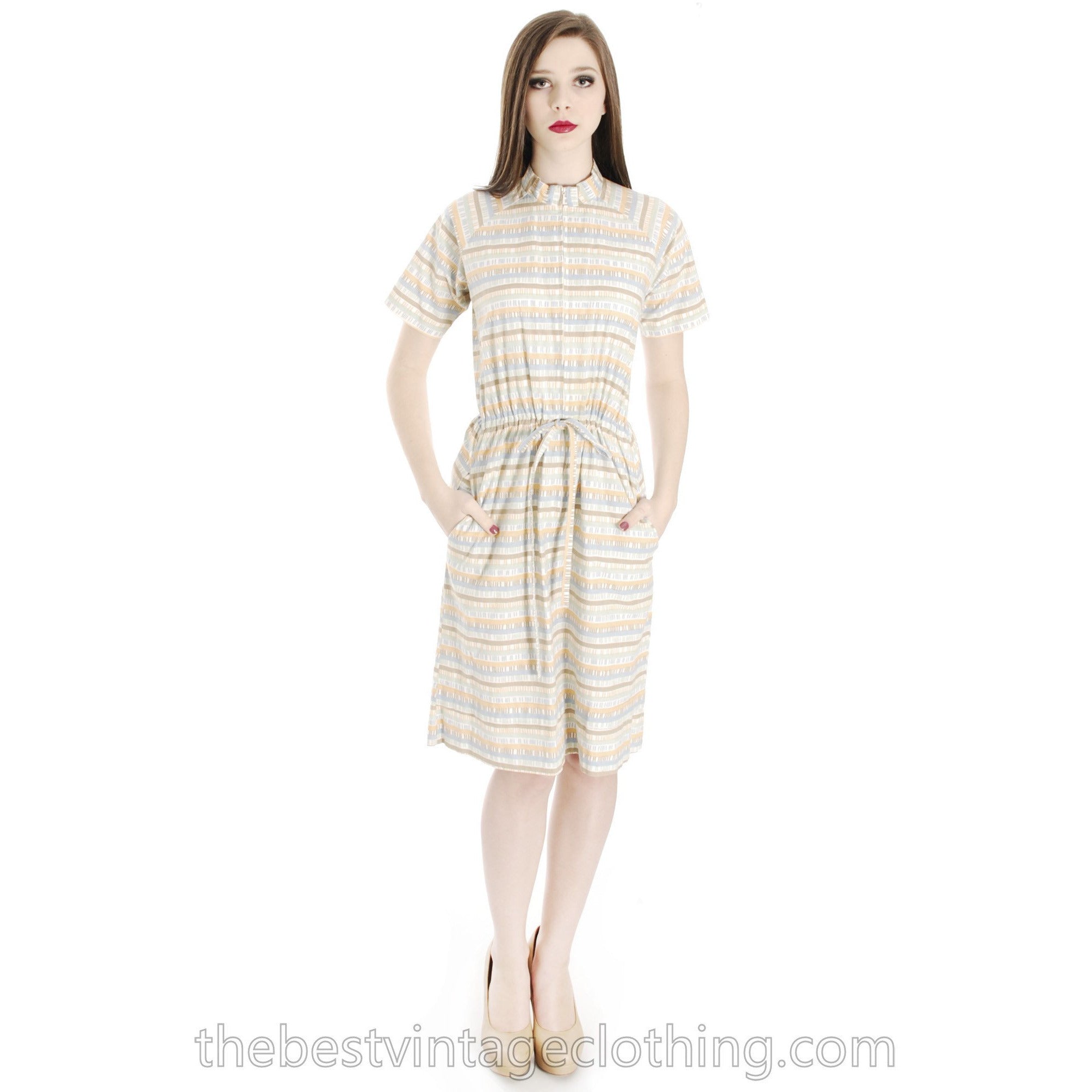 Vintage 1960s Marimekko Minimalist Cotton Shirt Dress Neutral