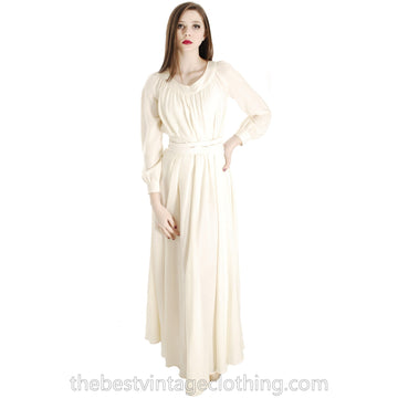 Vintage Vuokko Designer Dress 1970s Ivory Wool Voile Maxi TENT Gown Wedding 1970s XXS marimekko marimekko