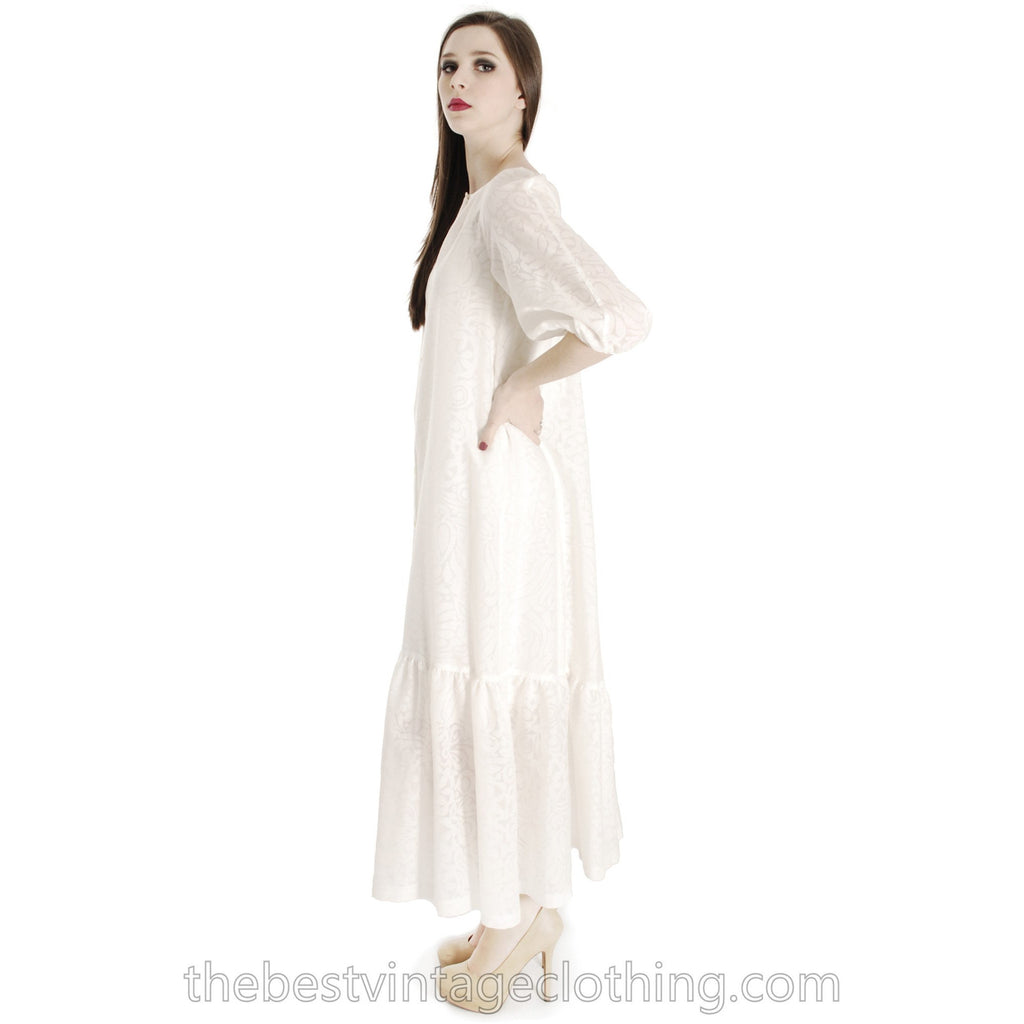 Rare Marimekko Vintage Maxi Dress Sheer White on White Damask Cotton Voile S-M 36/8 Wedding marimekko The Best Vintage Clothing