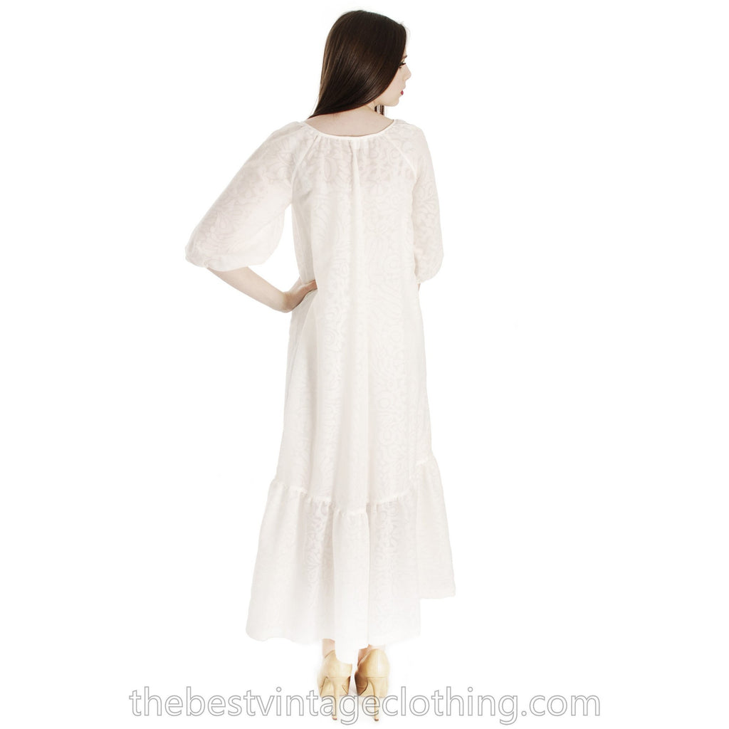 Rare Marimekko Vintage Maxi Dress Sheer White on White Damask Cotton Voile S-M 36/8 Wedding marimekko The Best Vintage Clothing