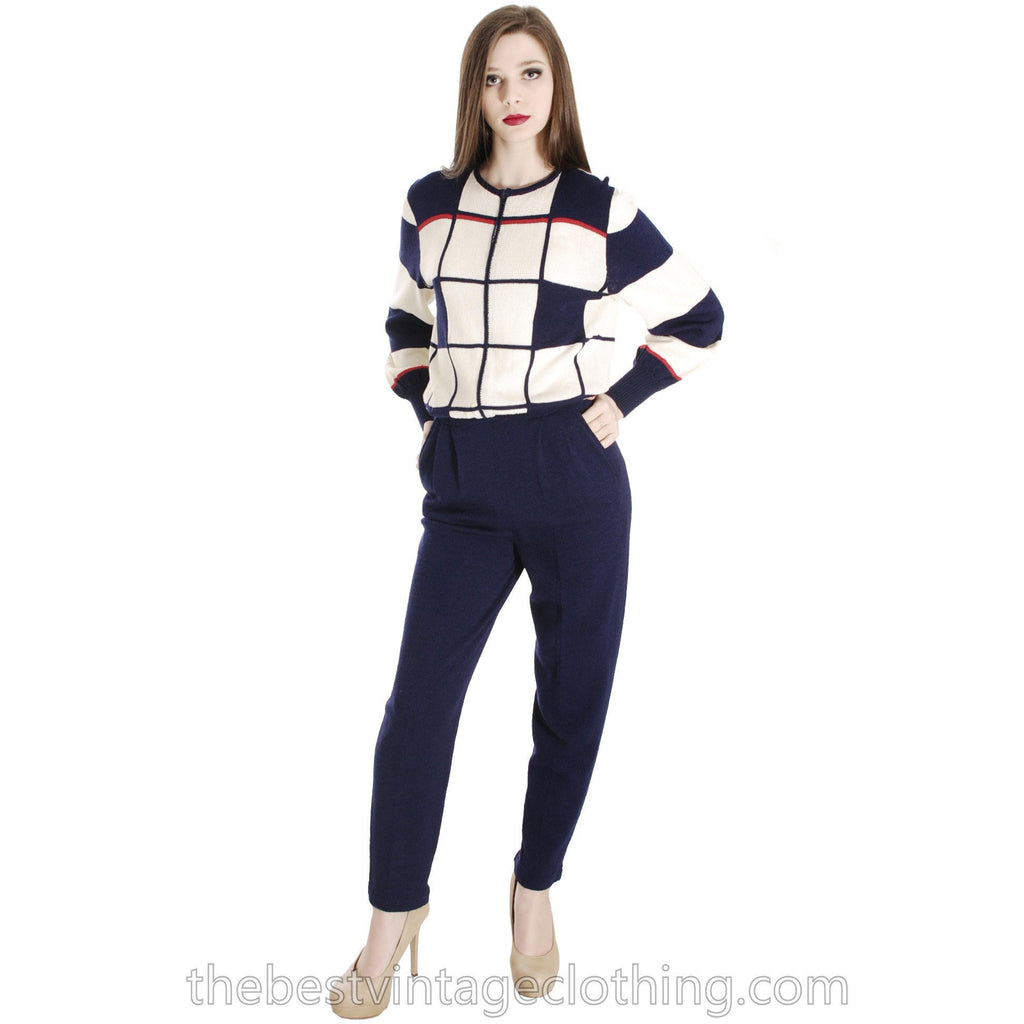 Antonella Preve Knit 1980s COLORBLOCK Jumpsuit Red White & Blue S Cart2cart Annotella Preve