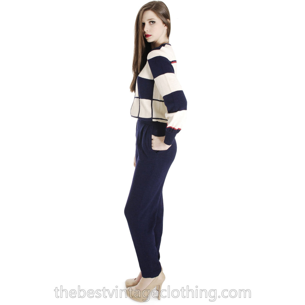 Antonella Preve Knit 1980s COLORBLOCK Jumpsuit Red White & Blue S Cart2cart Annotella Preve