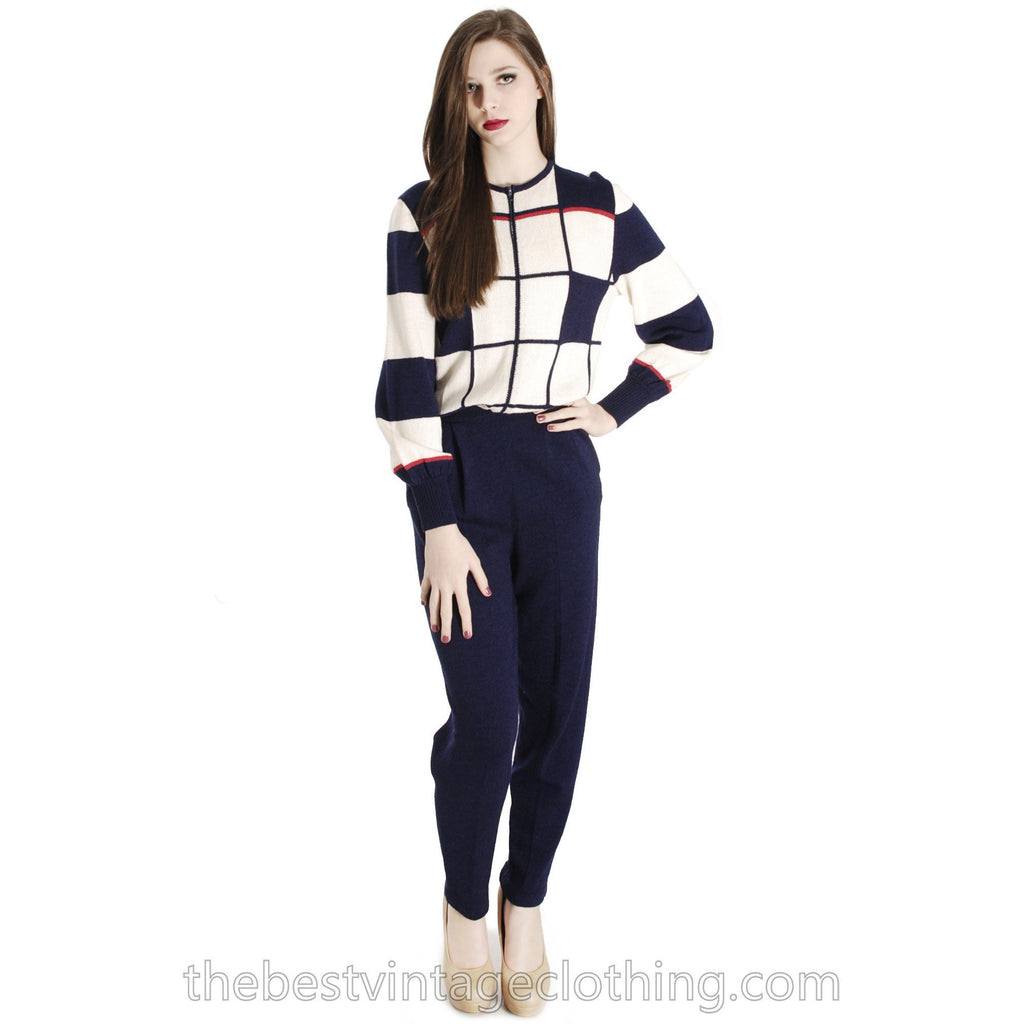 Antonella Preve Knit 1980s COLORBLOCK Jumpsuit Red White & Blue S Cart2cart Annotella Preve