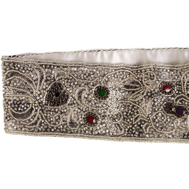Vintage 1980s La Regale Beaded Womens Belt Silver & Clear Size M New Tags Accessories No Label