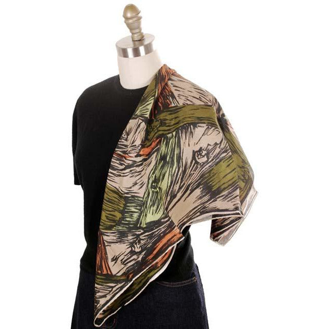 Vintage Scarf Square Ladies Silk Super Abstract Large Scale Green Orange 1940s - The Best Vintage Clothing
 - 1