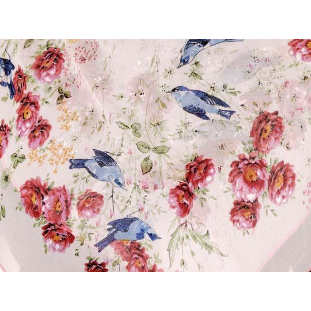 Vintage Scarf Square Ladies Rayon Chiffon Blue Birds of Happiness Print 1950s 31" Sq. Accessories vendor-unknown